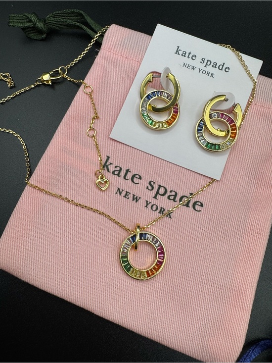 kate spade Jewelry - Kate Spade Rainbow Crystal Circle Necklace & Earring Set - Gold tone